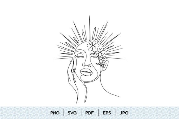 Abstract Sun Face Line Art Graphics and Illustrations
