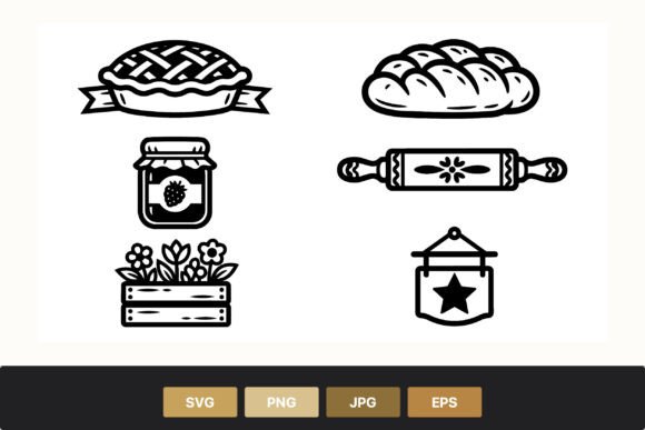 Baked Good Line Art Set: Graphics & Illustrations