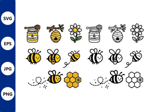 Bee Collage Vector Honey Jars and Bees