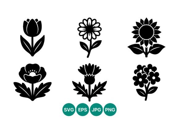 Black and White Flower Icons: Graphics & Illustrations