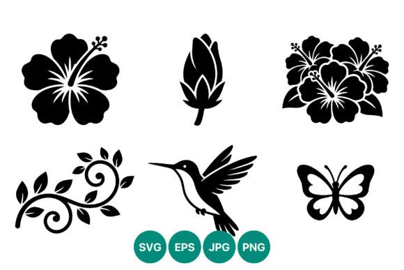 Black and White Hibiscus Flower Set: Premium Graphics & Illustrations