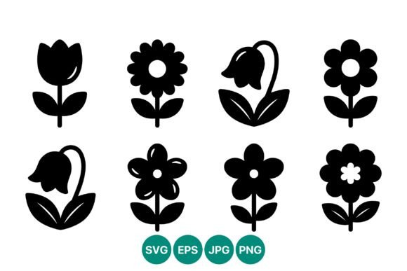 Black Silhouette Flower Vector Art Graphics
