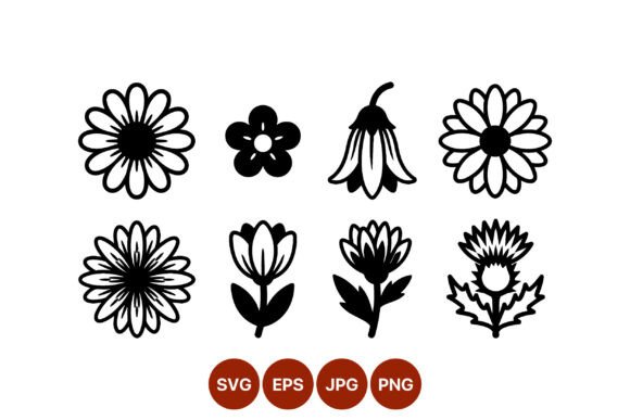 Black White Flower Vector Art Set: Graphics & Illustrations