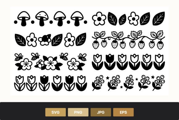 Black White Mushroom Flower Leaf Vector: Graphics & Illustrations