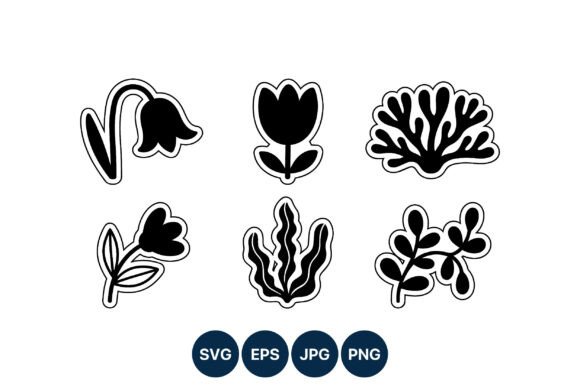Bold Botanical Flower Icons: Graphics & Illustrations