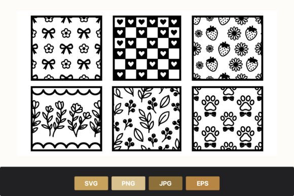 Bow Flower Strawberry Paw Pattern: Graphics & Illustrations