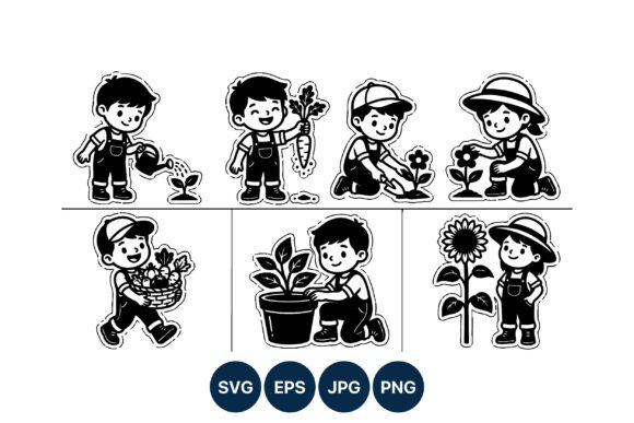 Children Gardening Vector: Graphics & Illustrations