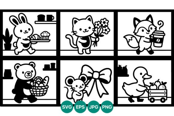 Cute Animal Line Art Vector Set: Graphics & Illustrations