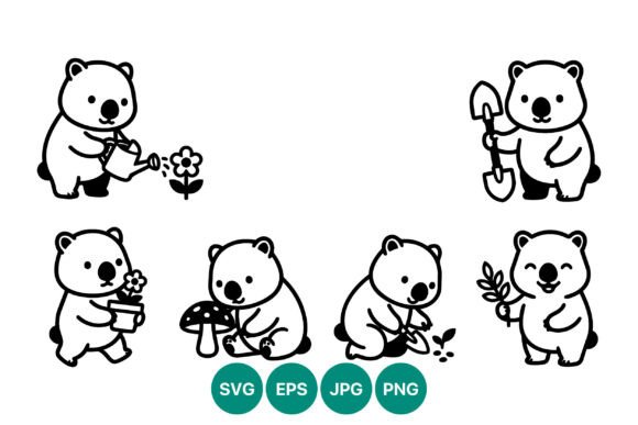 Cute Bear Gardening Vector Art: Graphics & Illustrations