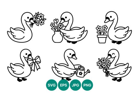 Cute Black and White Duck Vector: Graphics & Illustrations