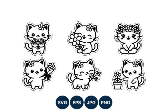 Cute Cat Line Art: Graphics & Illustrations