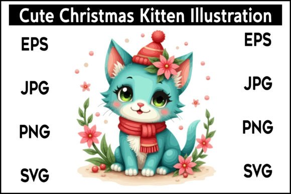 Cute Christmas Kitten Illustration: Graphics & Illustrations
