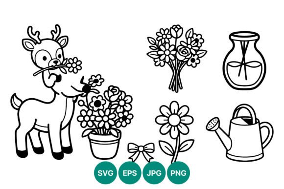Cute Deer Line Art: Graphics & Illustrations