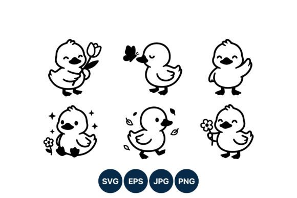 Cute Duckling Line Art Vector: Graphics & Illustrations