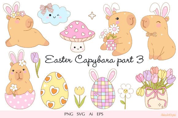 Easter Capybara Clipart Part 3: Graphics & Illustrations