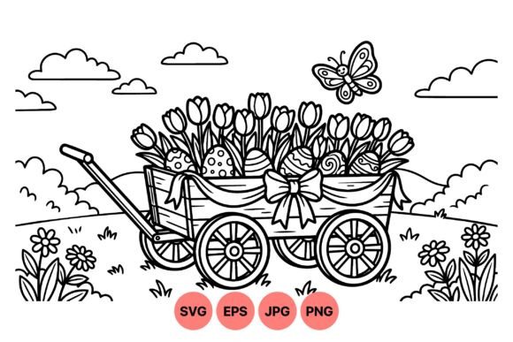 Easter Wagon Tulip Clipart Graphics