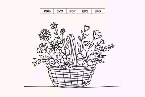 Flower Basket Bouquet Line Art Graphics