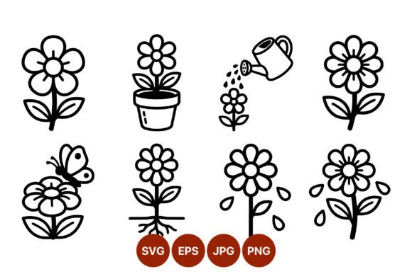 Flower Line Art Icons: Graphics & Illustrations