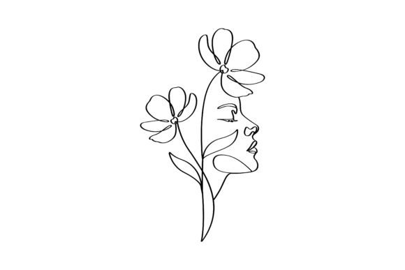 Flower Woman Face Line Art: Graphics & Illustrations