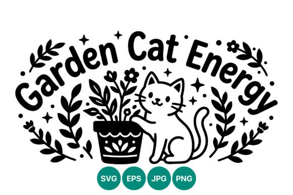 Garden Cat Energy Vector: Graphics & Illustrations