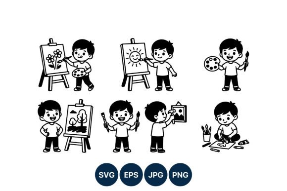 Happy Boy Painting Vector: Graphics & Illustrations