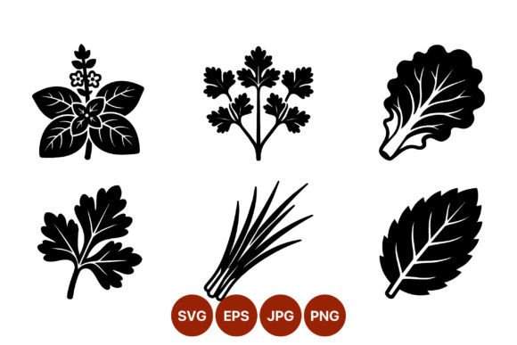 Herbs Leaves Silhouette Vector Set: Graphics & Illustrations