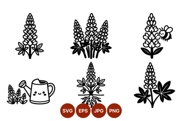 Lupine Flower Line Art Vector: Graphics for Editorial & Web Design
