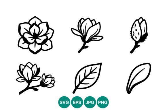 Magnolia Line Art Graphics for Crafts