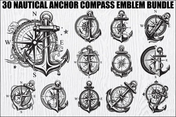 Nautical Anchor Compass Bundle: Graphics & Illustrations