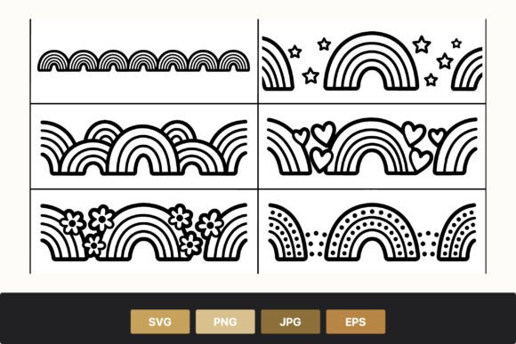 Rainbow Line Art Patterns: Black and White Graphics & Illustrations