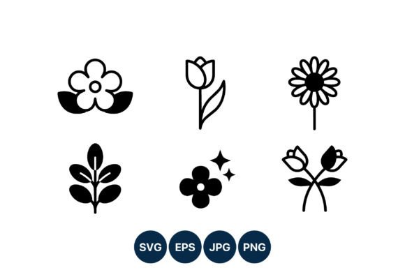 Review: Simple Black and White Flower Icons Set for Embroidery