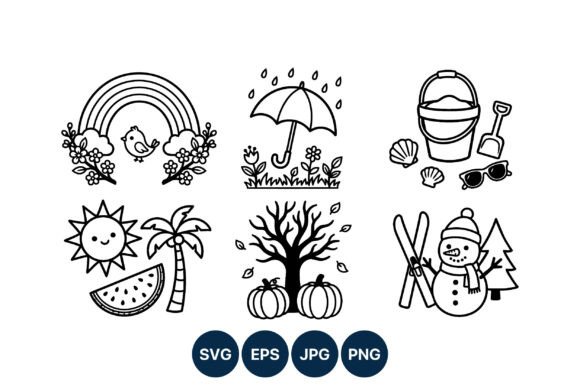 Seasonal Cute Icon Set: Graphics & Illustrations