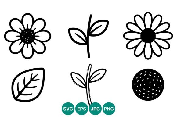 Simple Black and White Flower and Leaf: Graphics for Elegant Design