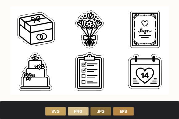 Wedding Icons Black and White: Graphics & Illustrations