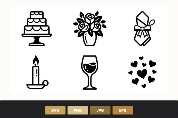 Wedding Icons Set: Black & White Graphics and Illustrations
